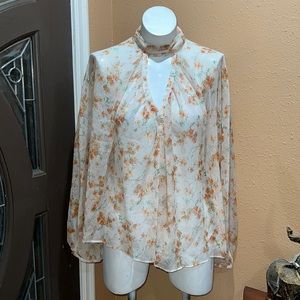 Zara beige floral sheer blouse